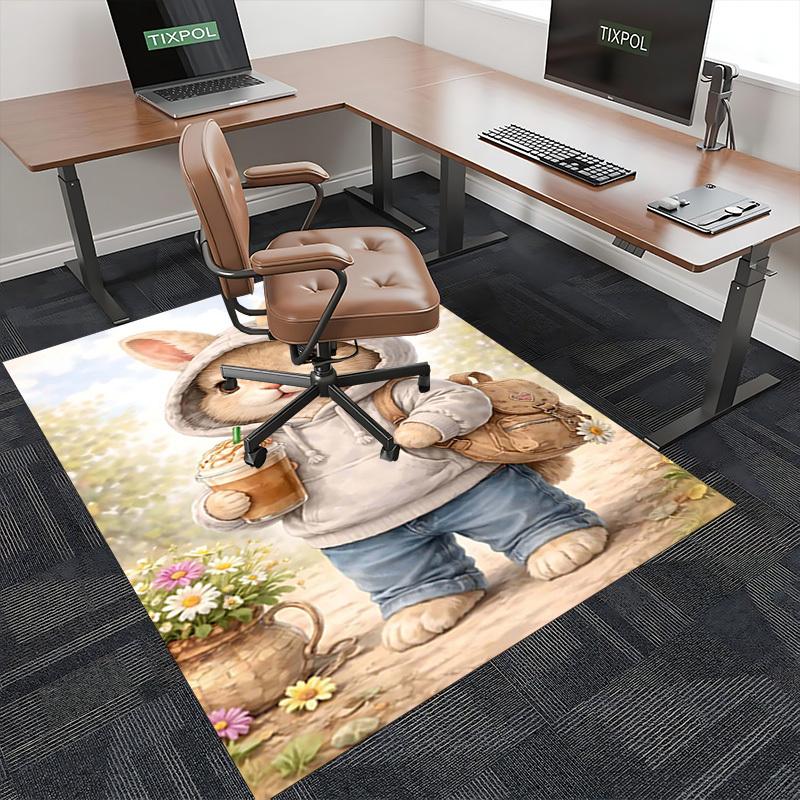 1pc Anime Bunny with Coffee Chair Mat - Festival Gift for Office Chairs, Seasonal Decor Carpet for Home and Game Room.C069