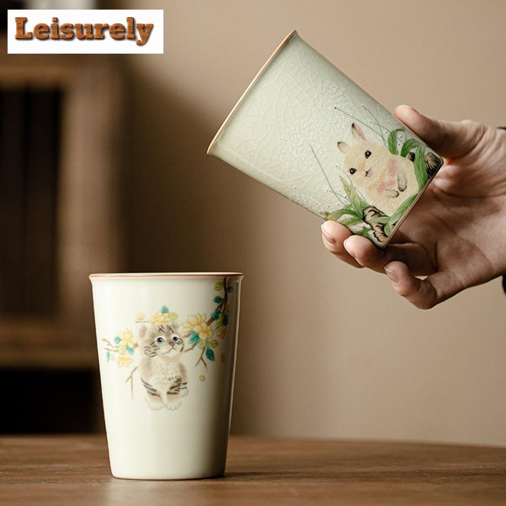 250ml Cream Ru Kiln Porcelain Teacup Cute Rabbit Cola Cup Tea Making Water Jug Large Ceramic Coffee Cup Kung Fu Teaset Drinkware