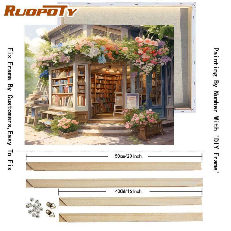 RUOPOTY DIY Malen nach Zahlen für Erwachsene, Rahmen, Blumen-Cottage-Bild, handgemalt auf Leinwand, Acrylfarbe zum Zeitvertreib
