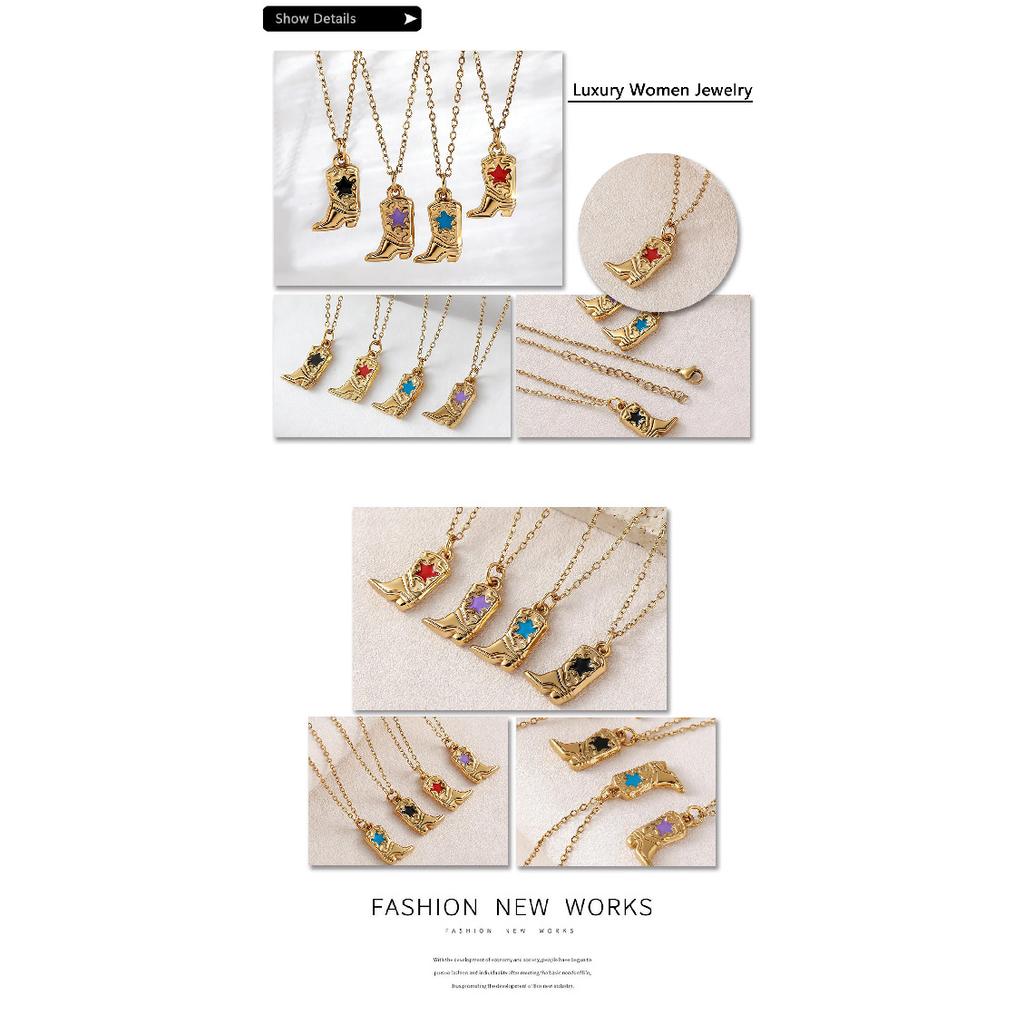 Personality Stainless Steel Gold Plated Drip Oil Star Boots Pendant Necklaces For Women Chain Choker Jewelry Wholesale 1Pcs