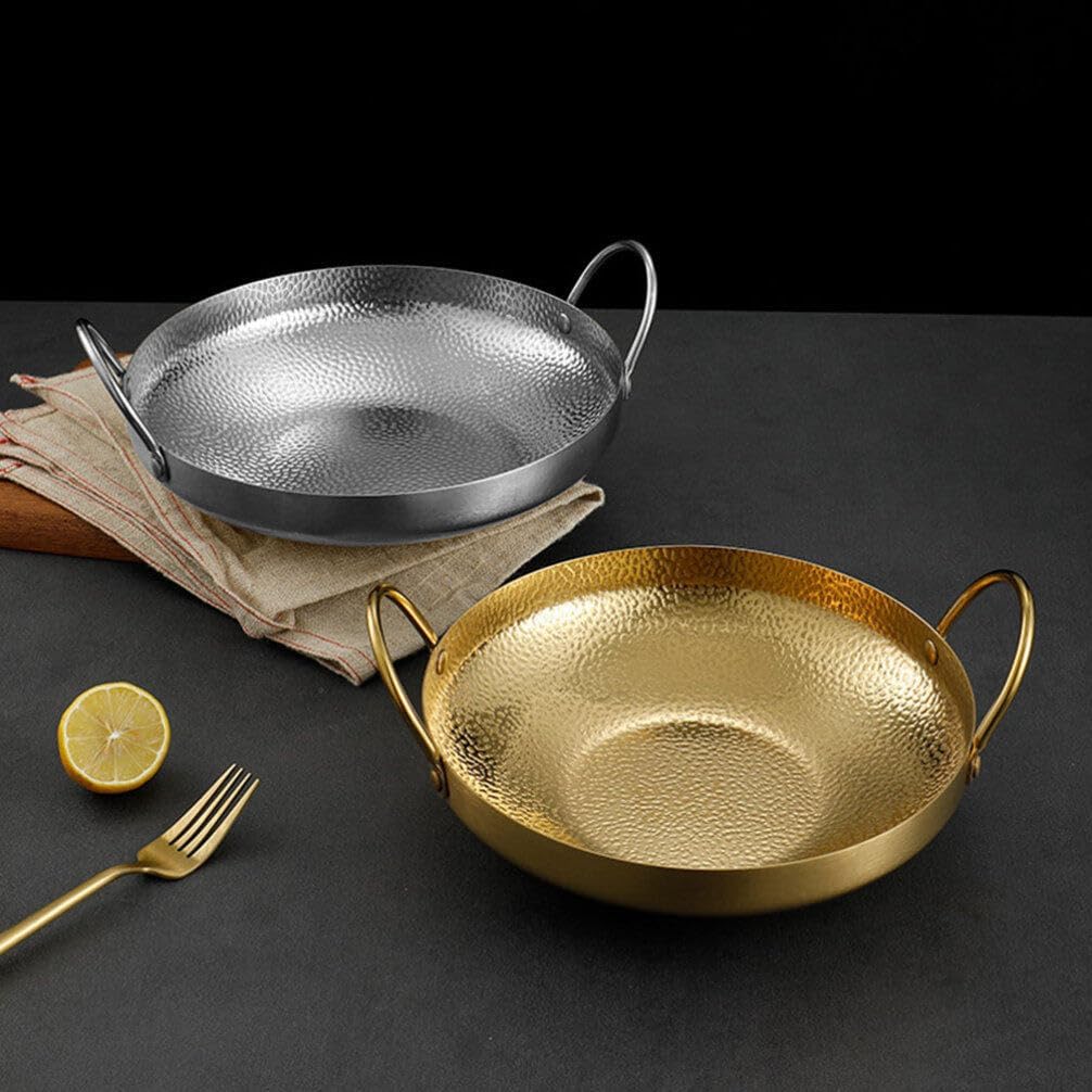 Milisten Stainless Steel Dry Pot, Japanese Shabu Pot Salad Serving Pot, Korean Soup Pots Mixing Skillet Pan, Stir Fry Pan Stockpot Cookware for