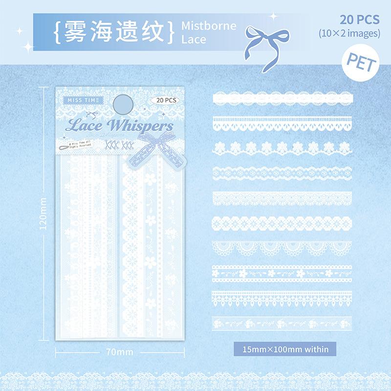 1pack/20pcs Ins Style Pure White Long Lace Stickers, Gentle Retro Style,DIY Handmade Album Scrapbooking Decorative Supplies