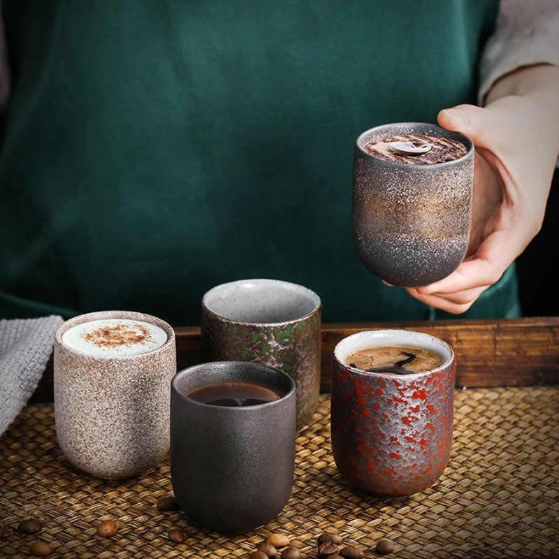 100ml Japanese-style Retro Coarse Pottery Kung Fu Tea Cups, Espresso Cups, Tasting Cups, Ceramic Household Water Cups, DIY Gifts