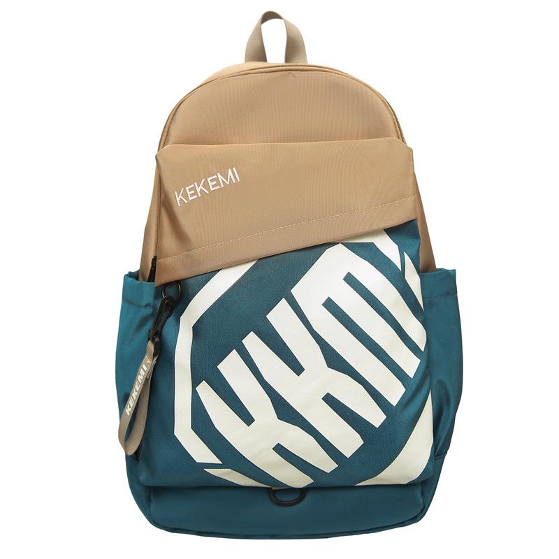 Literature and Art Simple Letter Printing Contrasting Color Large Capacity Junior High School High School Student Schoolbag Computer Bag Backpack