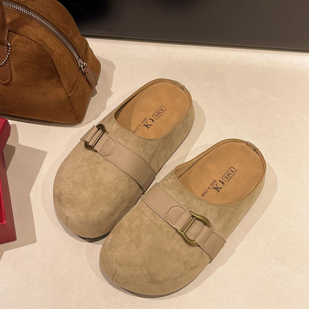 Fashion 2025 Thicken Soled Platform Slides Ladies Flats Sandals Comfy Slip On Cork Slippers Woman Flock Pantuflas Cover Toe Mules Shoes