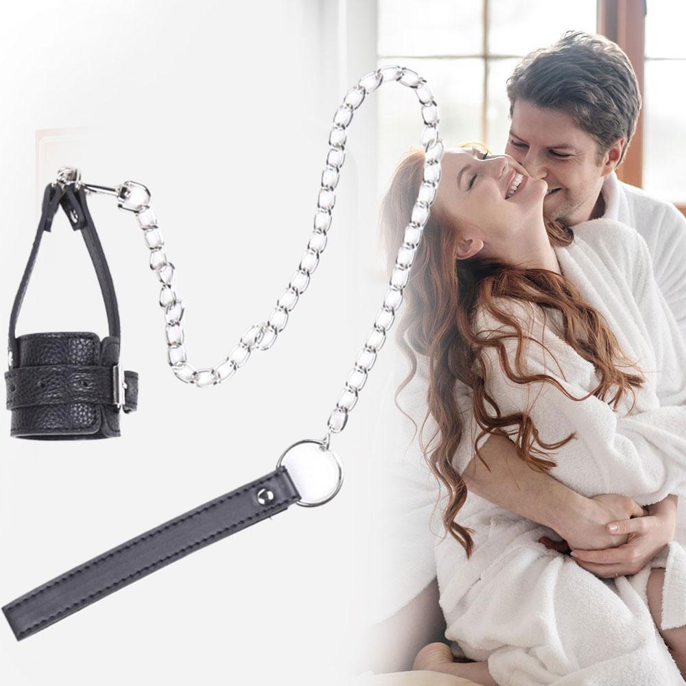 Leather Ball Stretcher with Leash Tug Down Scrotum Penis Ring Chastity Cock Cage BDSM Sex Toys For Men Discreet Shipping