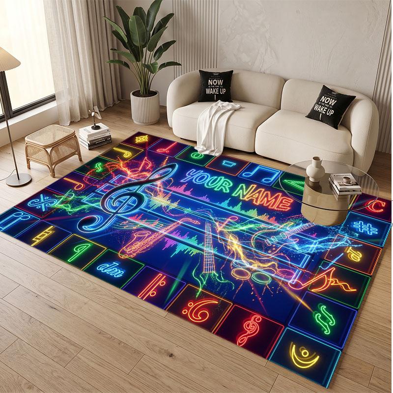 Music General Theme Soft Crystal Velvet Rug Custom Name & Text Print Non Slip Floor Rug for Bedroom Living Room