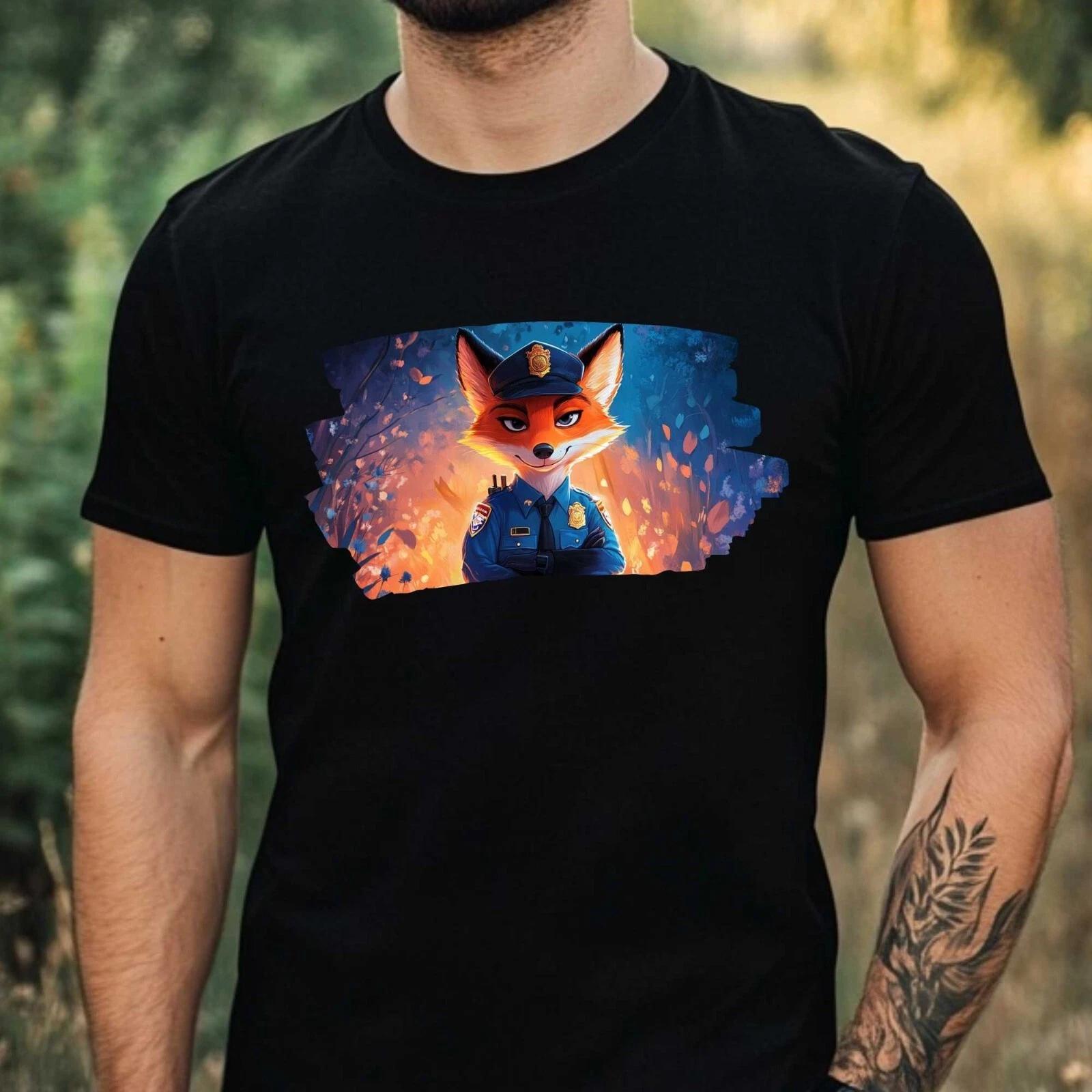 T-Shirt Herren Fuchs als Polizist Motiv Baumwolle Größe XS bis 5XL XL