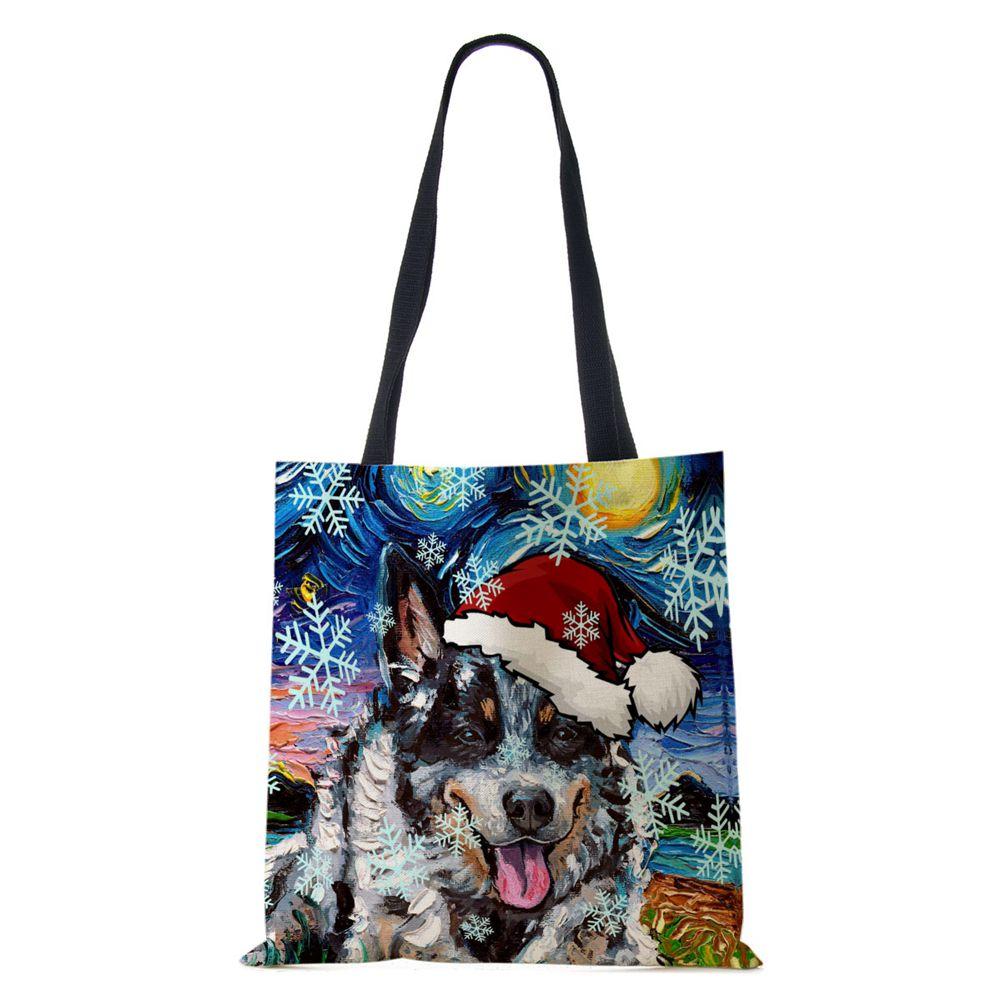 

Рождественская холщовая сумка-шоппер с собакой и принтом Harajuku, женская многоразовая сумка на плечо, 2022, повседневная складная сумка большой вместительности