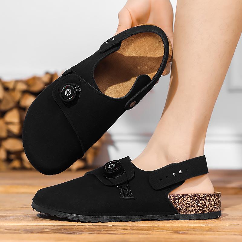 Fashion 2025 New Men's PU Leather Sandals Breathable Soft Sole Slip-On Beach Shoes for Summer Lightweight Walking Sandals Non-Slip Flats