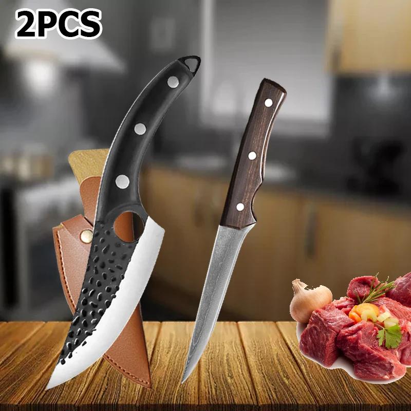 Butcher Knife Handmade Forged Kitchen Knife Set Multifuntional Bottle Opener Chef Knives for Meat Cutting Cooking Household