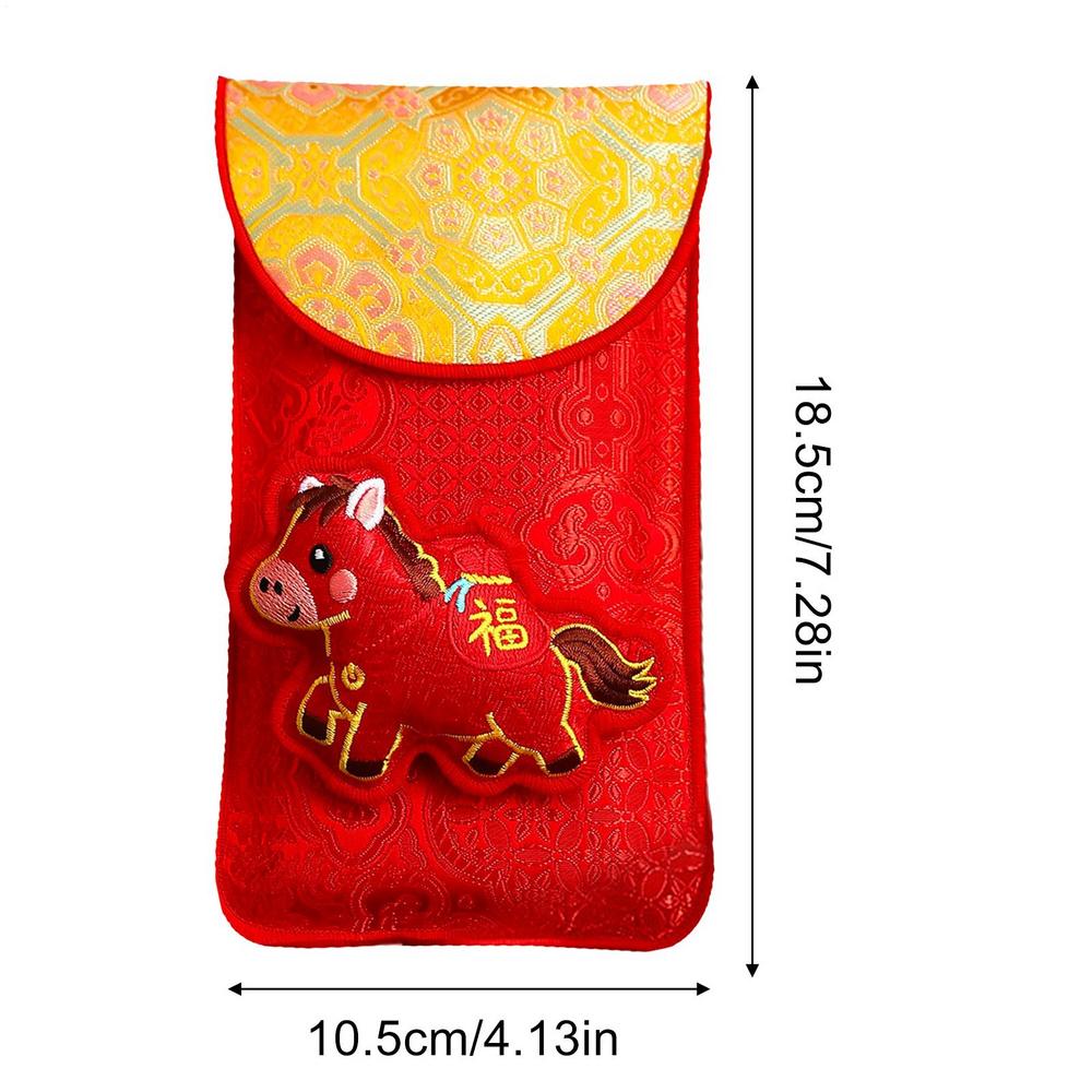 Year Of The Horse Embroidered Fabric Red Envelope Traditional Embroidery Packet Lunar New Year Spring Festival Red Envelopes