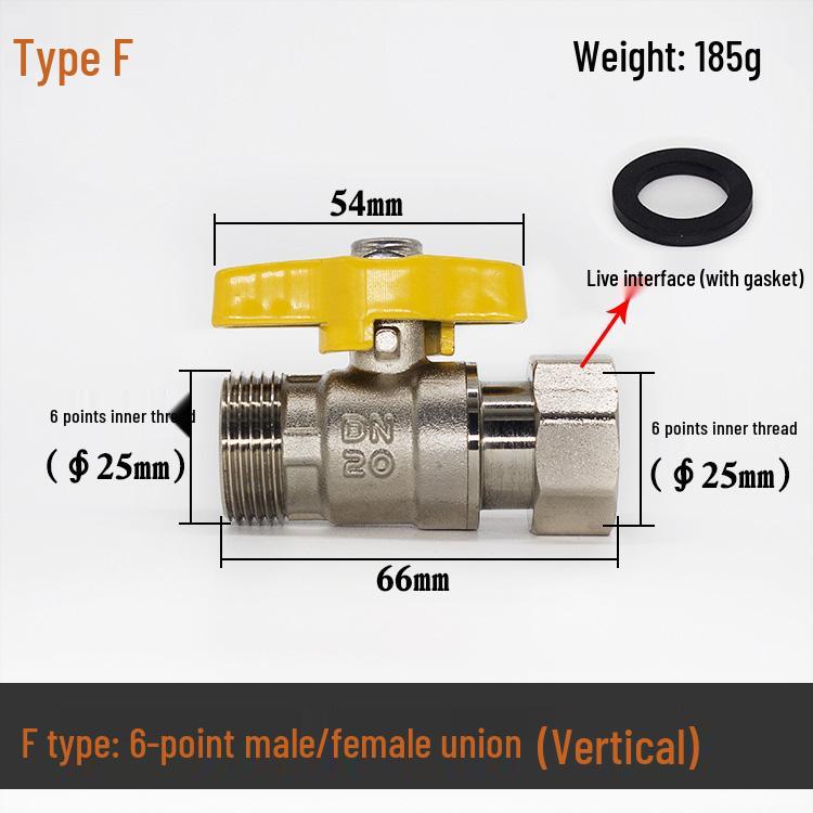 Brass Gas Valve: 4-Point Household Threaded, 6-Point Floor Heating Boiler Ball Valve, Wall-Hung Angle Valve