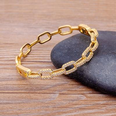 

Nidin New Arrival Luxury Stackable Statement Bangle for Women Wedding Cubic Zircon Crystal CZ Dubai Gold Plated Bracelets Gifts 56-58mm