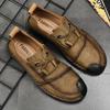 Fashion New Men's Vintage Genuine Leather Shoes Plus Size Lace-up Breathable Loafers Flats Driving Shoes