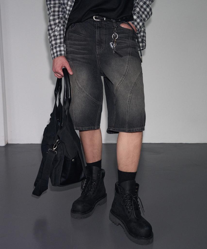 Ledeoli Dunk Washed Bermuda Denim Pants [Light Blue]