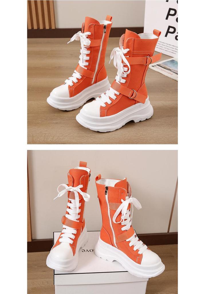 Women's 2026 Autumn/Winter British Style Dr. Martens High-Top Canvas Boots with Thick Sole and Round Toe