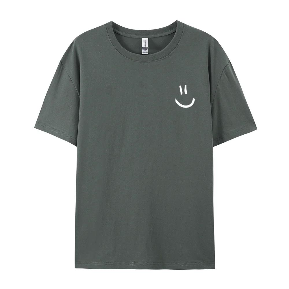 Minimalist Smile Face Style Graphic Print Tops Men Hip Hop Tee Clothes T Shirt Summer Breathable TShirt Street Cotton Tshirt