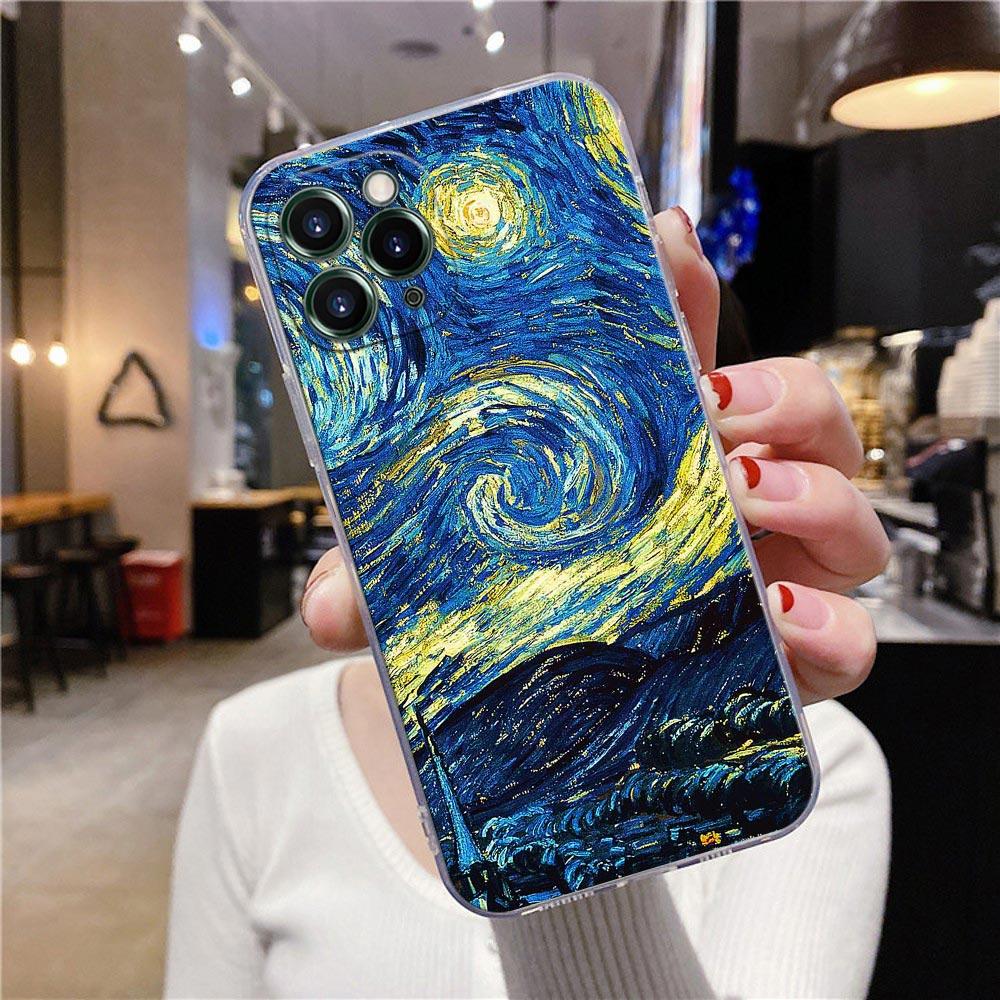 Starry Sky Van Gogh Oil Painting Sunflower Almond Blossoms Clear Phone Case For iPhone 15 13 11 12 14 Pro Max XS 7 8 Plus Covers