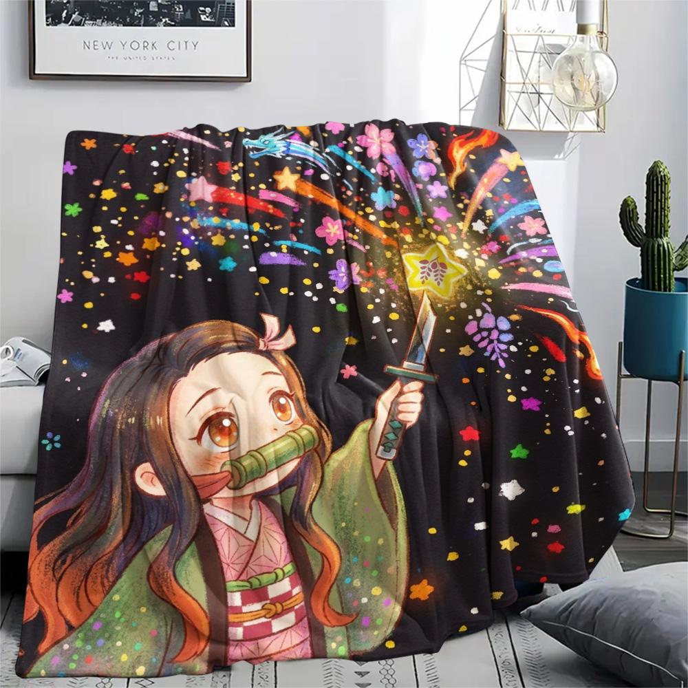 Demon Slayer Tanjiro Print Flannel Blanket, Ultra Soft High Quality All Seasons Warm Throw, Home Decor Cozy Blanket, Perfect Christmas Gift 80cm x 120cm