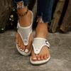 New Rhinestone Toe Hollow Thick-soled Slippers Women's Large Size Slope Heel Buckle Beach Sandals