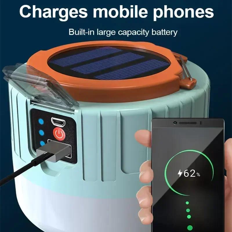 Outdoor Solar Camping Light LED Rechargeable Lamp Emergency Torch with Hook Portable Waterproof Lantern for Fishing Hiking Light