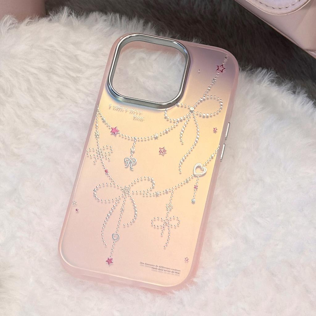 Gilded Princess Style for IPhone17 Phone Case 15 Pink Laser Bow 16 Promax Anti Drop 13 Hard