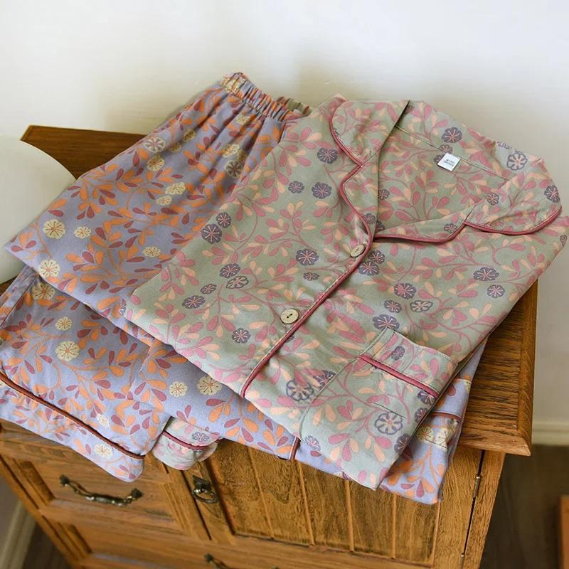 100% Viscose Long-sleeved Trousers Ladies Pajamas Suit Simple Style Short Pajamas Sets Women Home Service