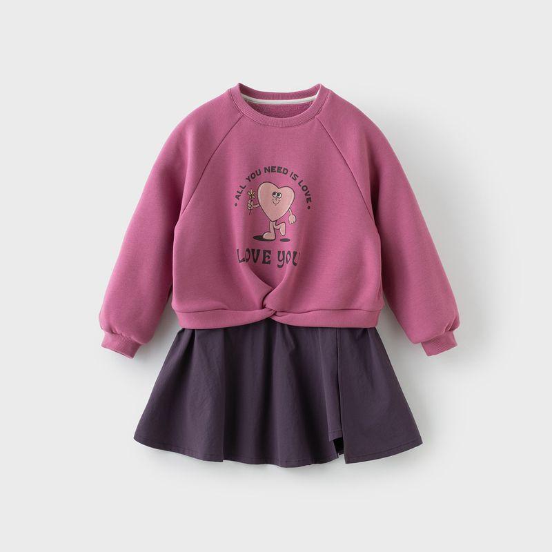 David Bella Big Kids  Patchwork Skirt-Style Top 2026 Winter New Style Girls  Fleece-Lined Faux Two-Piece Sweatshirt Dress Rose Red [Ready in Stock] 150