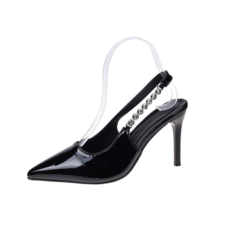 

Baotou sandals women wear high-heeled sandals women s summer new models are not tired, pointed feet French large size wide feet high heels 36 чёрный