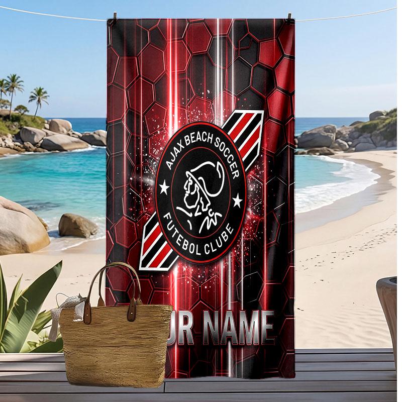 Asciugamano da Spiaggia Personalizzato Stampato Ajax Amsterdam Logo Calcio Supporto Nome Personalizzato Testo Asciugamano Assorbente Per Sport Viaggio Regalo Speciale