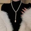 Diamond Water Drop Pearl Beaded Necklace Autumn and Winter French Light Luxury Sweater Chain Fashionable Versatile High-end Jewelry