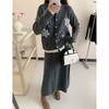Heavy industry embroidery fake two-piece knitted cardigan skirt set skirt autumn and winter new gentle wind two-piece set women