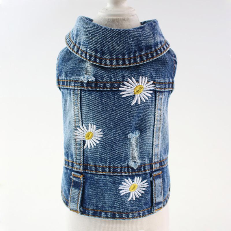 Pet cat small dog Yorkshire puppy dog clothes daisy denim vest vest spring and autumn