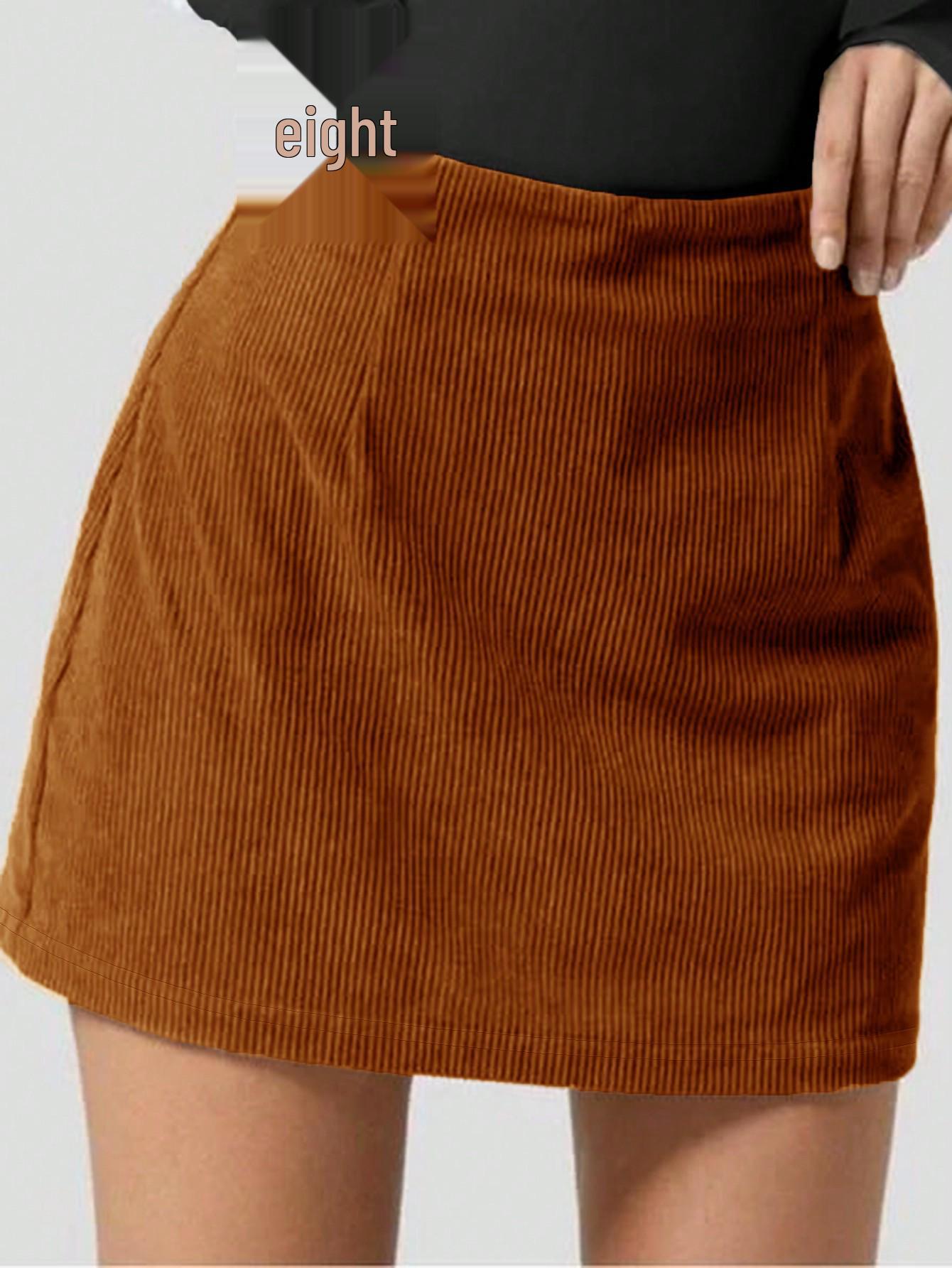 Новая модная женская ребристая вельветовая юбка миди со разрезом 2025 Large верблюд