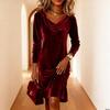 2025 Autumn/Winter Velvet Swing Collar Long Sleeve Party Dress for Women - Stylish and Elegant.
