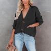 V-Ausschnitt Uni Cardigan Pullover Jacke mit langen Ärmeln für Herbst und Winter Einreiher Oberteil