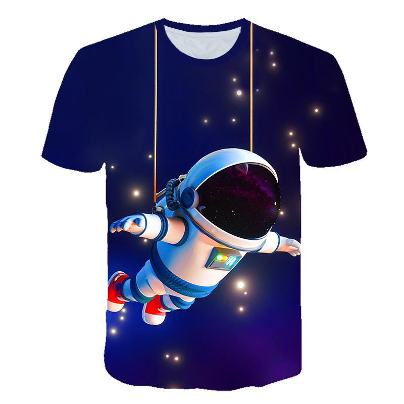 3D Print Astronaut Summer Cartoon 1-14 Years Kids Pleasantly Cool O-Neck Short Sleeve Boys Girls T Shirt Lovely Short Sleeves