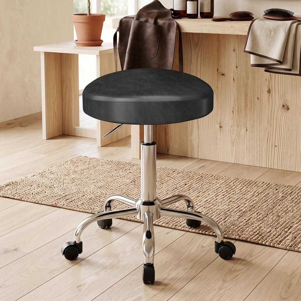 Pu Leather Roll Stool Height Adjustable Salon Stool With Padded Seat Rotating Beauty Stool On Wheels