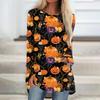 Women's Halloween Printed Long Sleeve Round Neck Tunic Top for Casual Wear
