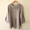 Baumwoll-Leinen-Bluse für Damen, solides Harajuku-Top, lässig, japanischer Puppenkragen, Knöpfe, Dreiviertel-Ärmel-Shirt