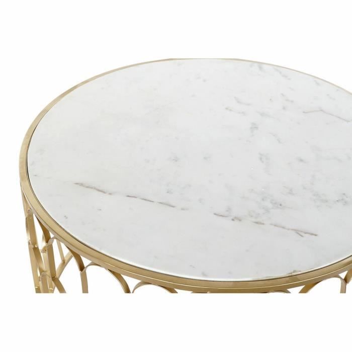 Table D'appoint En Marbre Et Fer - Blanc - 87 X 87 X 51.5 Cm