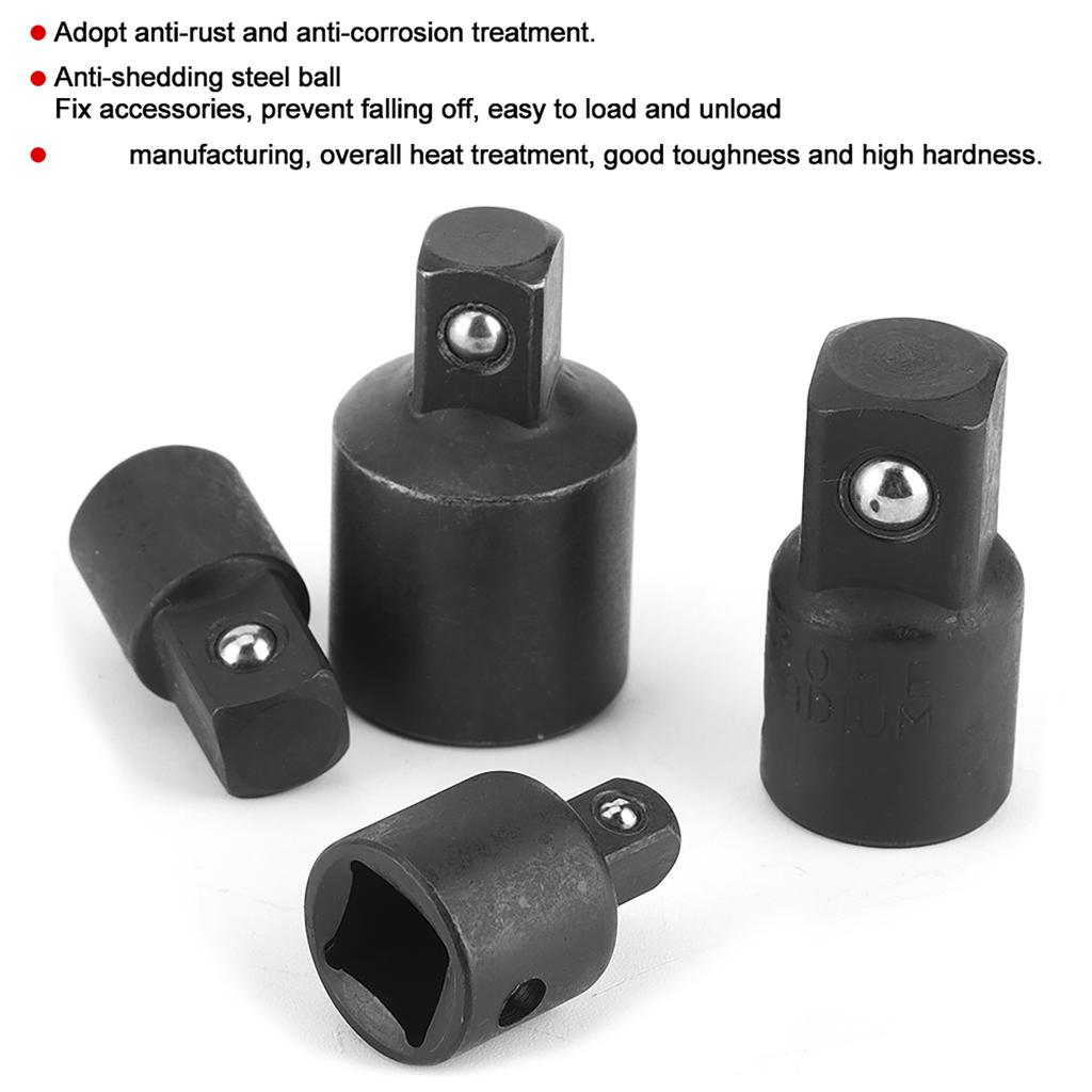 4pcs 1Celsius4in 3Celsius8in 1Celsius2in Electric Wrench Sleeve Adapter Converter     Steel Drive Socket Joint(Black )