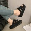 2025 summer new fashion thick bottom woven non-slip small height increase cool slippers wear high-end one-word
