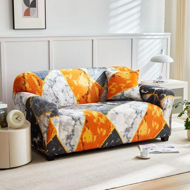 

1Pc Geometric Printed Stretch Sofa Covers With Elastic Band Furniture Protector For Bedroom Office Living Room Home Decor Single 90-140cm