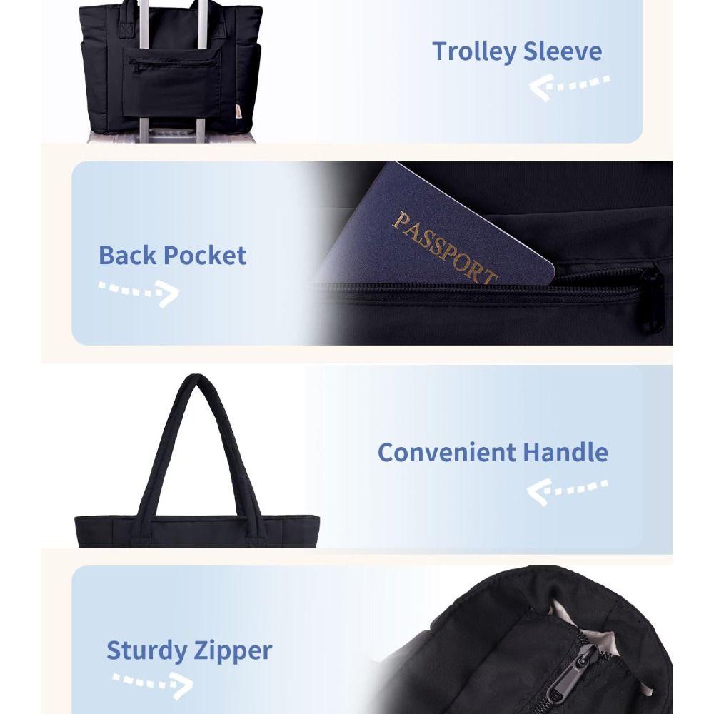 Women Lightweight Puffy Quilted Tote Bag Large Capacity Multi Pocket Soft Shoulder Handbag For Daily Use