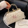 Retro Light Luxury Pearl Butterfly Dinner Bag Women's High-end Golden Velvet Texture Messenger Cheongsam Bag