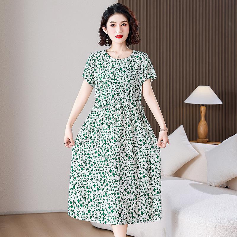 

Summer Women Fashion Floral Print Pockets Dress Female Short-sleeved A-line Dresses Ladies O-neck Loose Vestidos L
