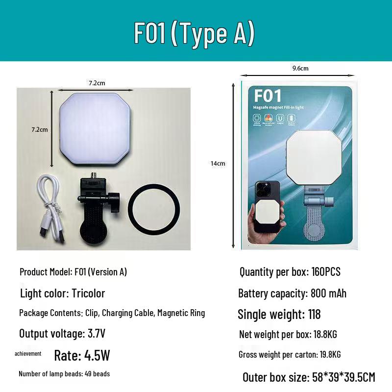 F01 Magnetic RGB Pocket LED Light for Live Streaming and Photography