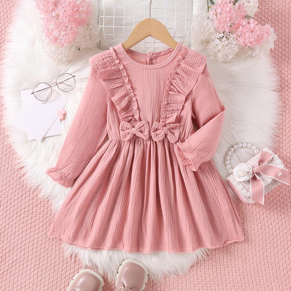 Princess Dress for Girls, Sweet Long-sleeved Dress with Bows for Children In Autumn